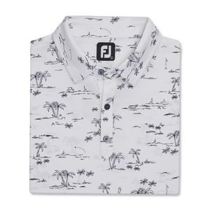 FJ FootJoy Tropic Print Lisle Self Collar Golf Polo, White/Black, Men’s Large